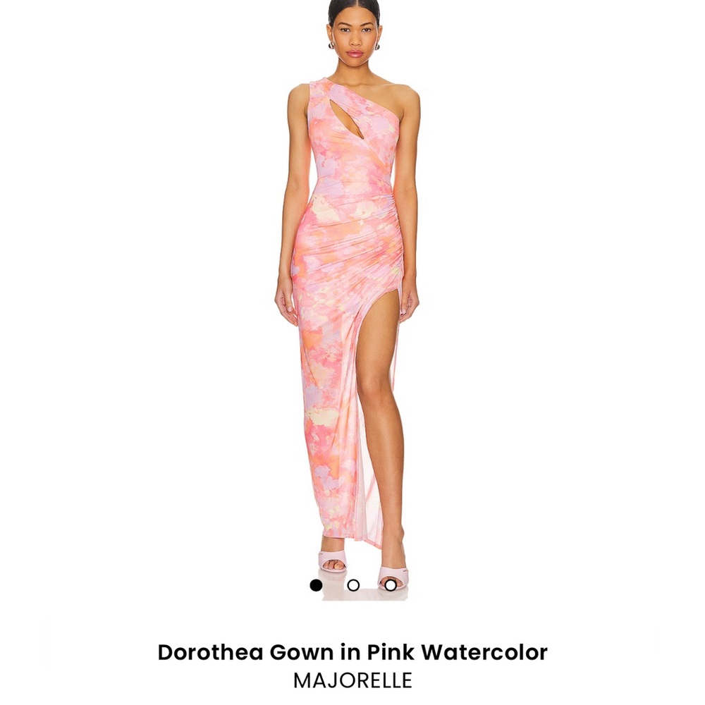MAJORELLE One-Shoulder Dorothea Gown in Pink Watercolor